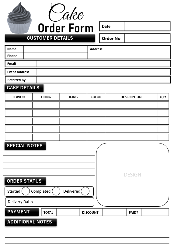 Cupcake Cake Order Form Template